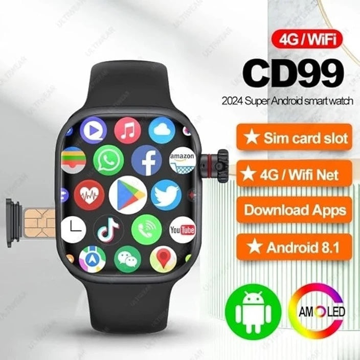 Ultra 4G Big Screen Smart Watch | Camera, YouTube, Facebook, TikTok, Google Access
