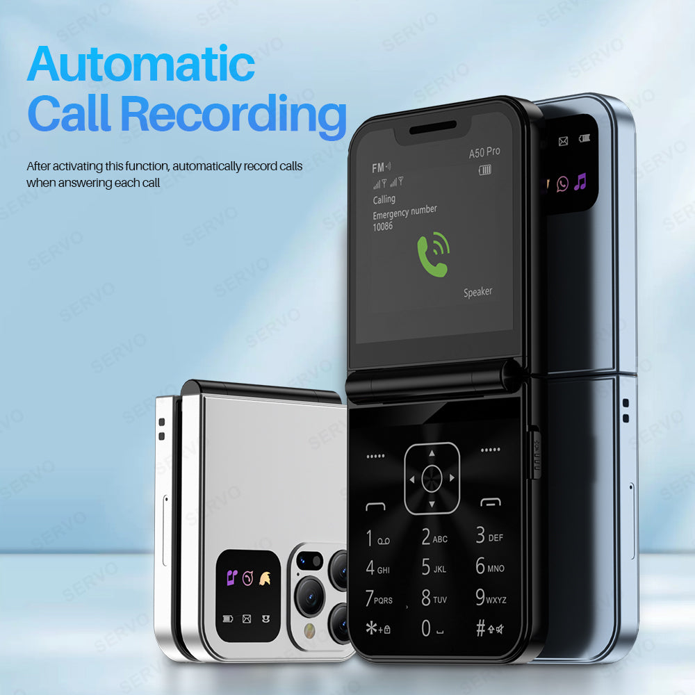 SERVO A50 Pro Flip Phone – Dual SIM GSM with Electric Torch, Foldable Mobile Phone