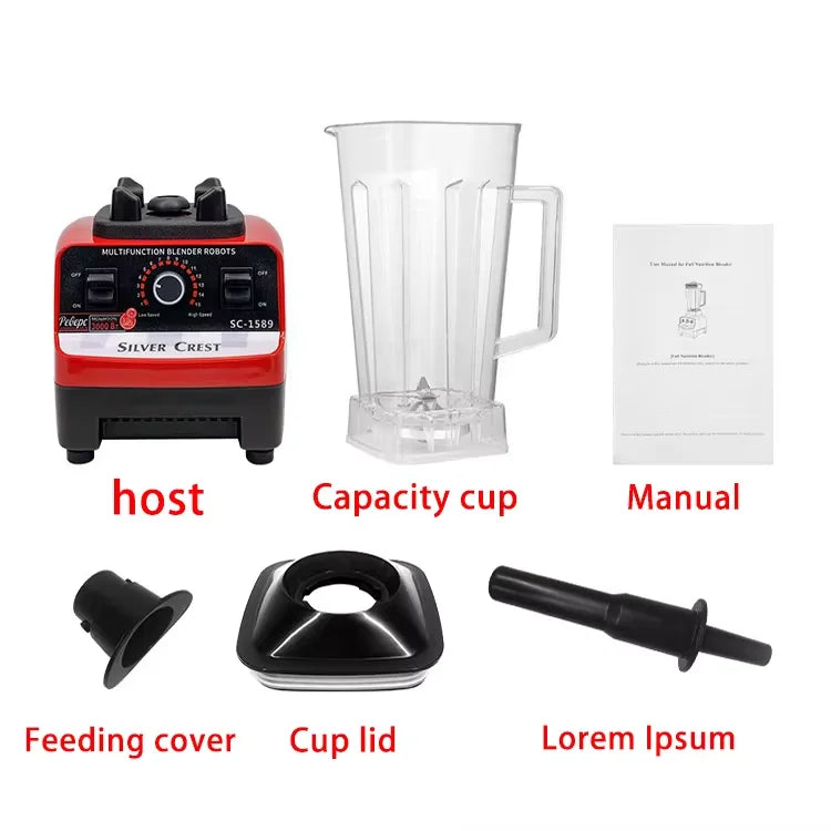 4500W Pure Copper Motor, 2-in-1 Food Processor & Smoothie Mixer